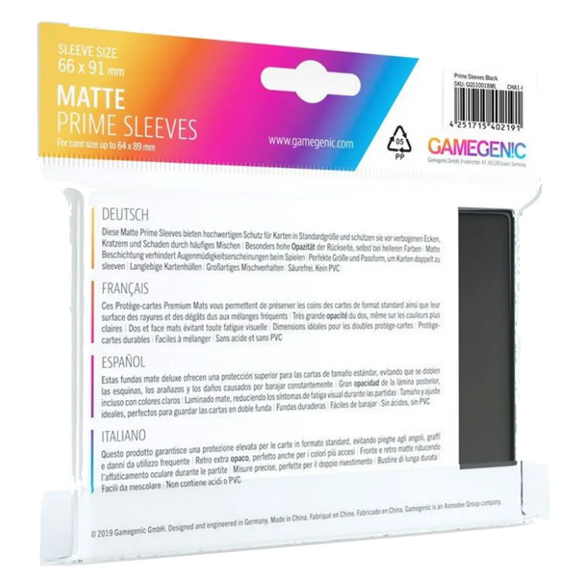 Gamegenic Matte Prime Card Sleeves Black 66mm x 91mm 100 Sleeves Per Pack