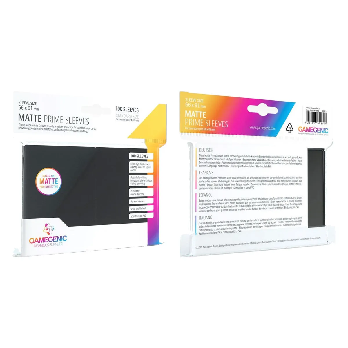 Gamegenic Matte Prime Card Sleeves Black 66mm x 91mm 100 Sleeves Per Pack