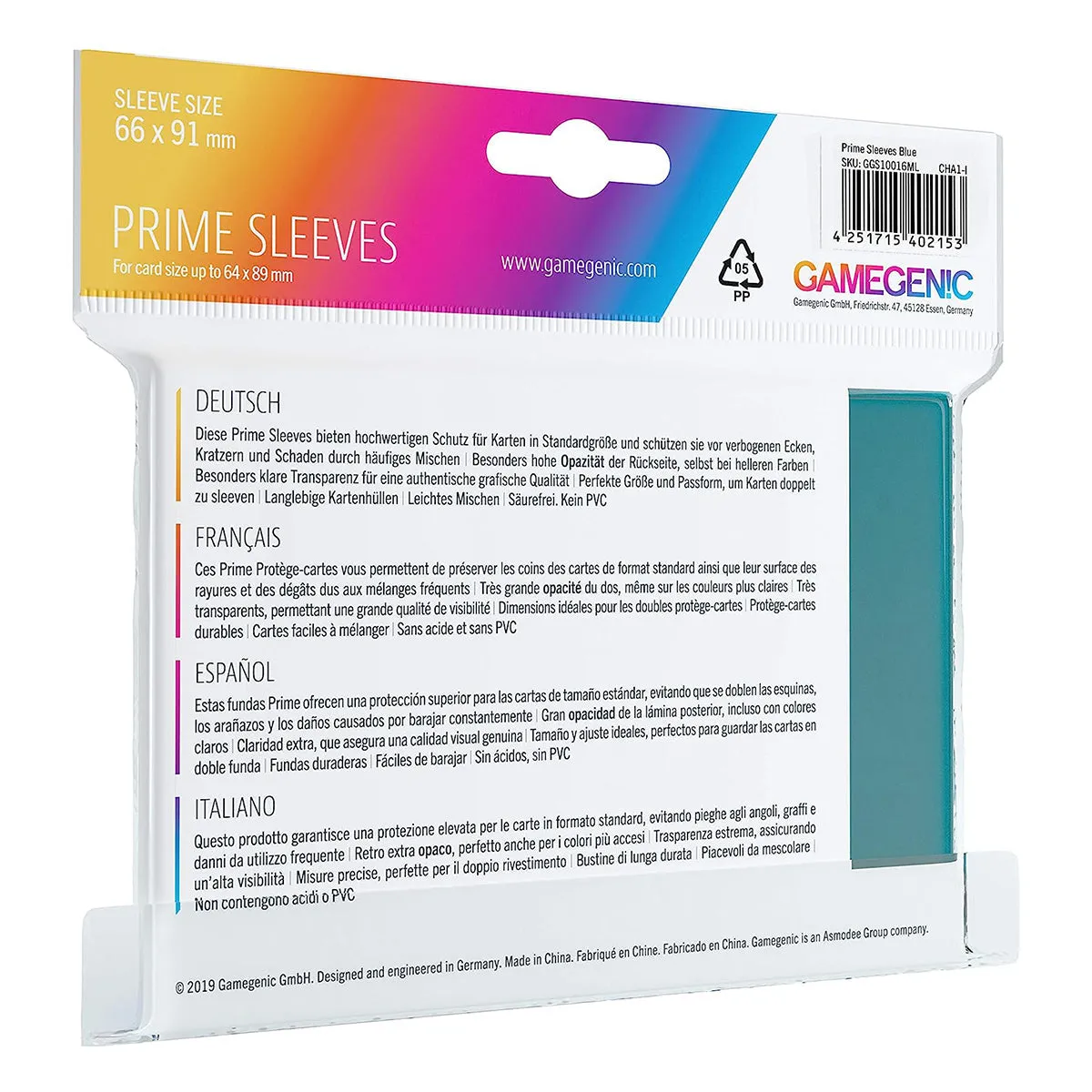 Gamegenic Prime Card Sleeves Blue (66mm x 91mm) (100 Sleeves Per Pack)