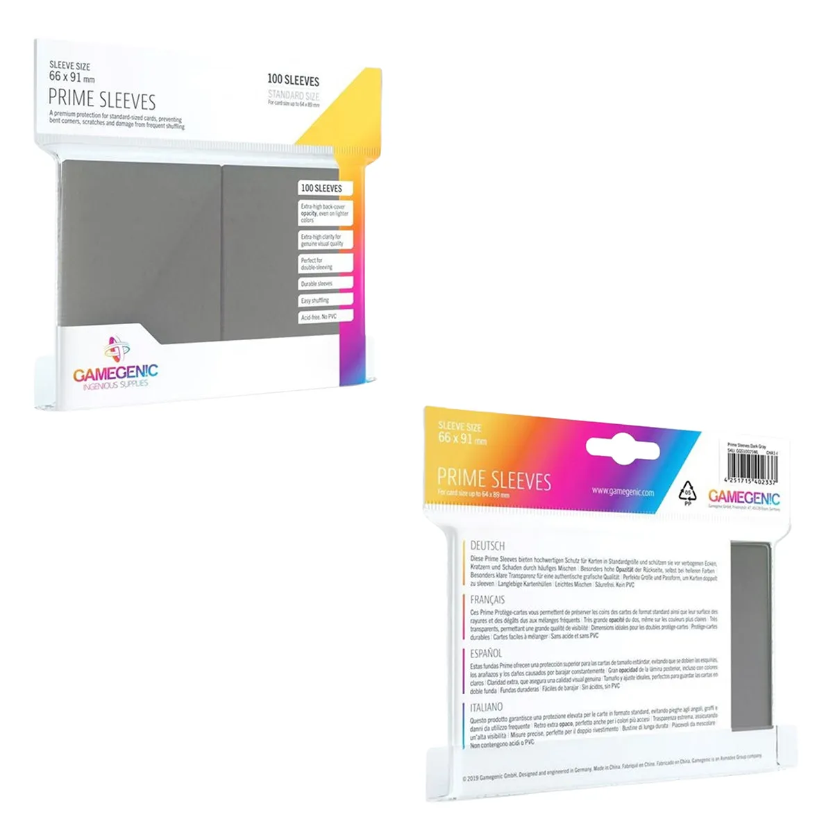 Gamegenic Prime Card Sleeves Dark Gray (66mm x 91mm) (100 Sleeves Per Pack)