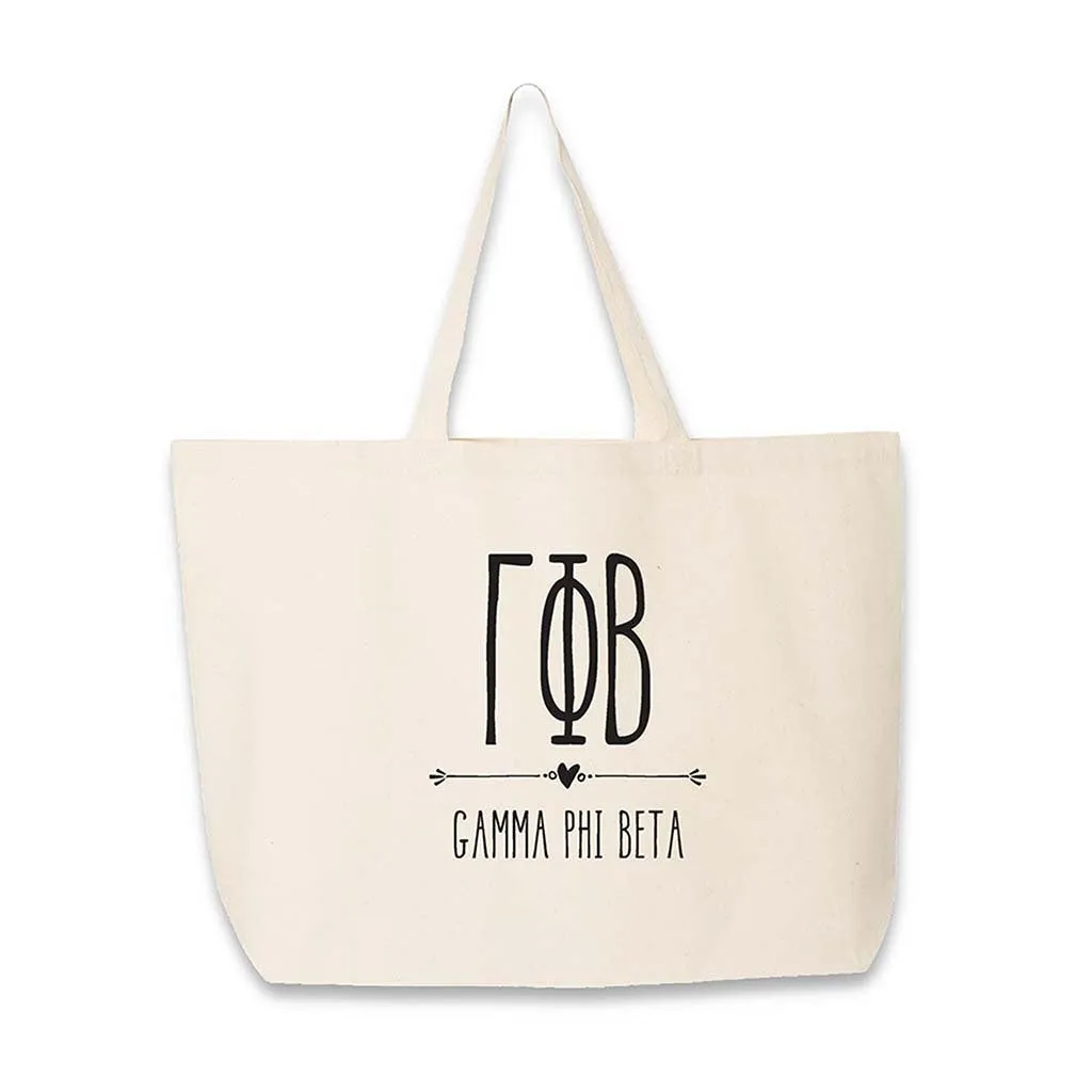 Gamma Phi Beta Stylized Sorority Greek Letters Printed Canvas Bag
