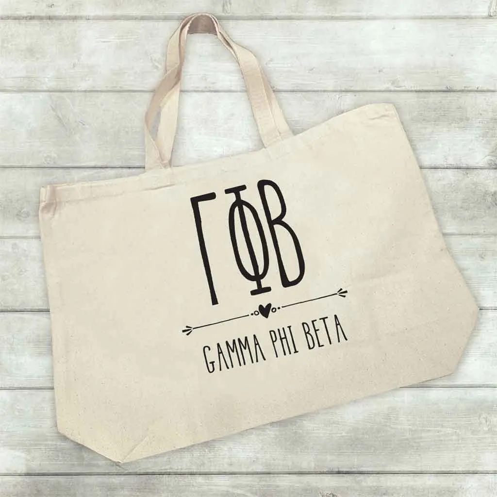 Gamma Phi Beta Stylized Sorority Greek Letters Printed Canvas Bag