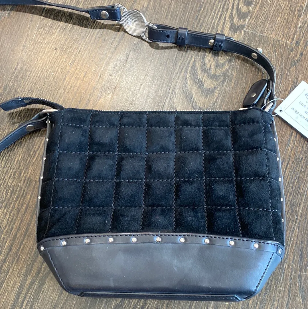 GHURKA Black Leather, Suede Handbag with Silver Charms