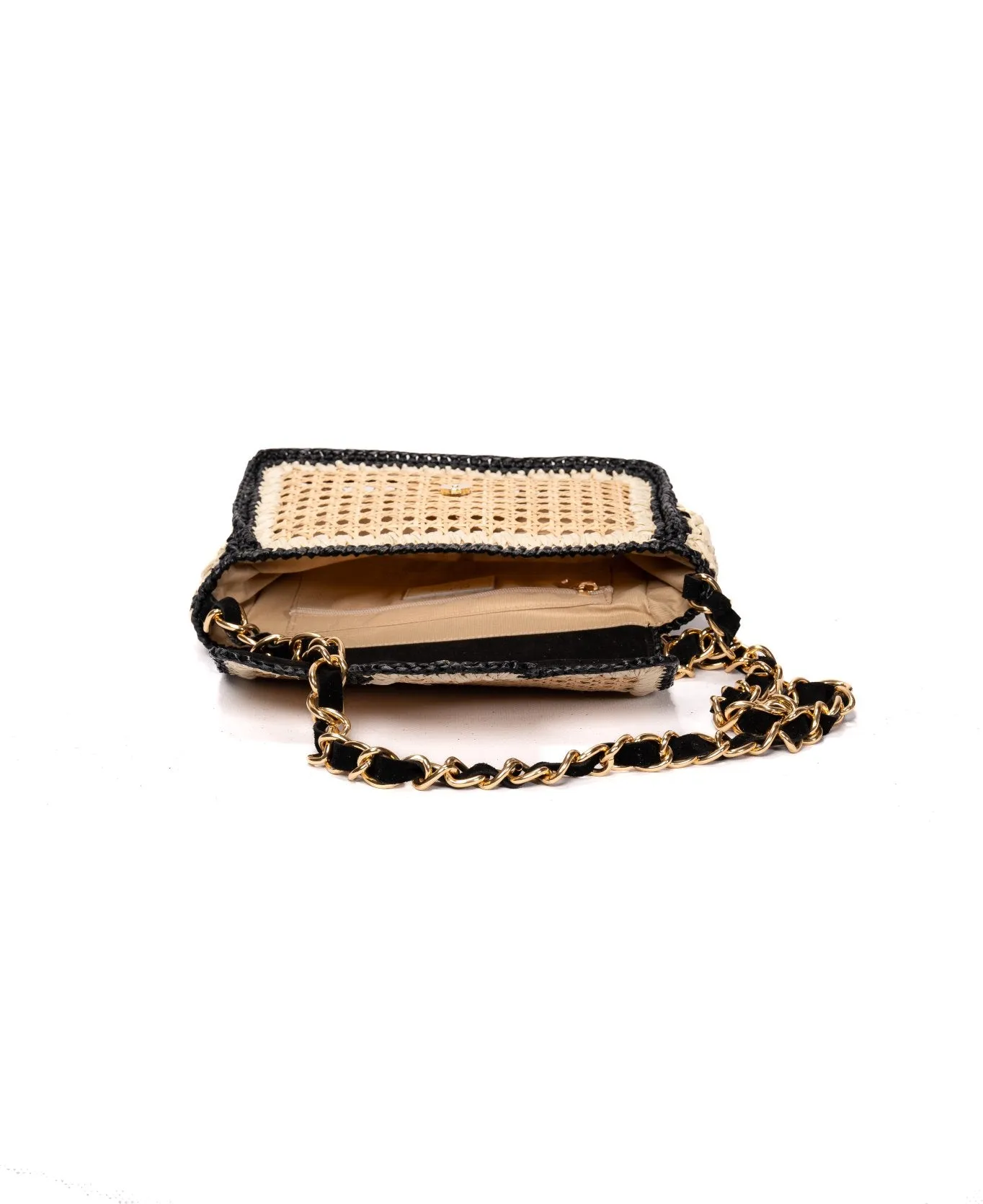 Ginevra Raffia Bag in Black and Off-White - Large