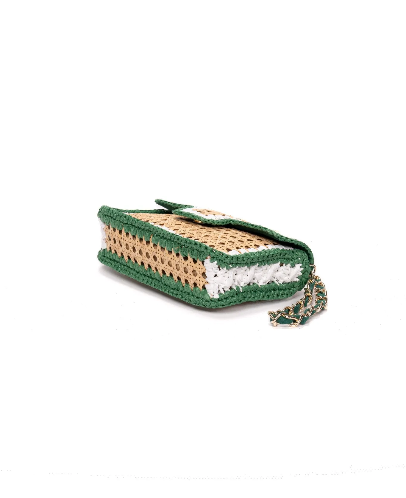Ginevra Raffia Bag in Green and White