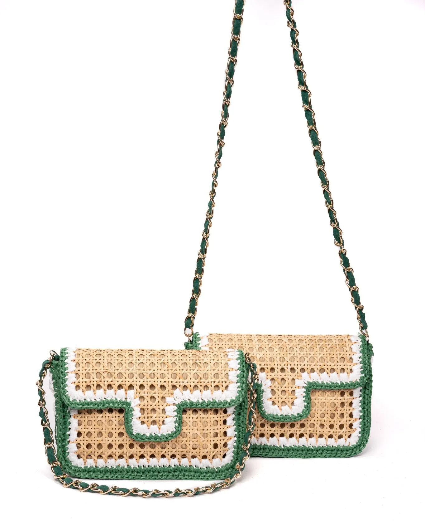 Ginevra Raffia Bag in Green and White