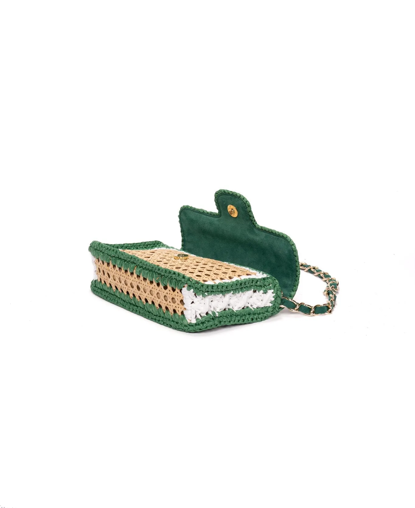 Ginevra Raffia Bag in Green and White