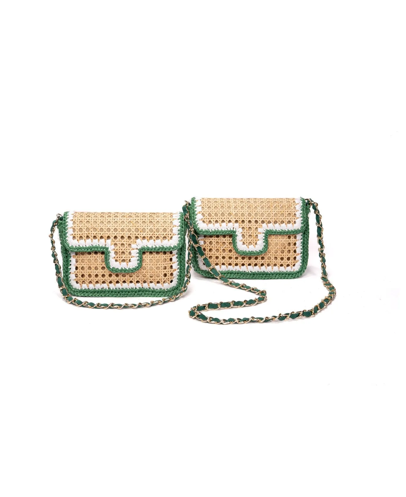 Ginevra Raffia Bag in Green and White