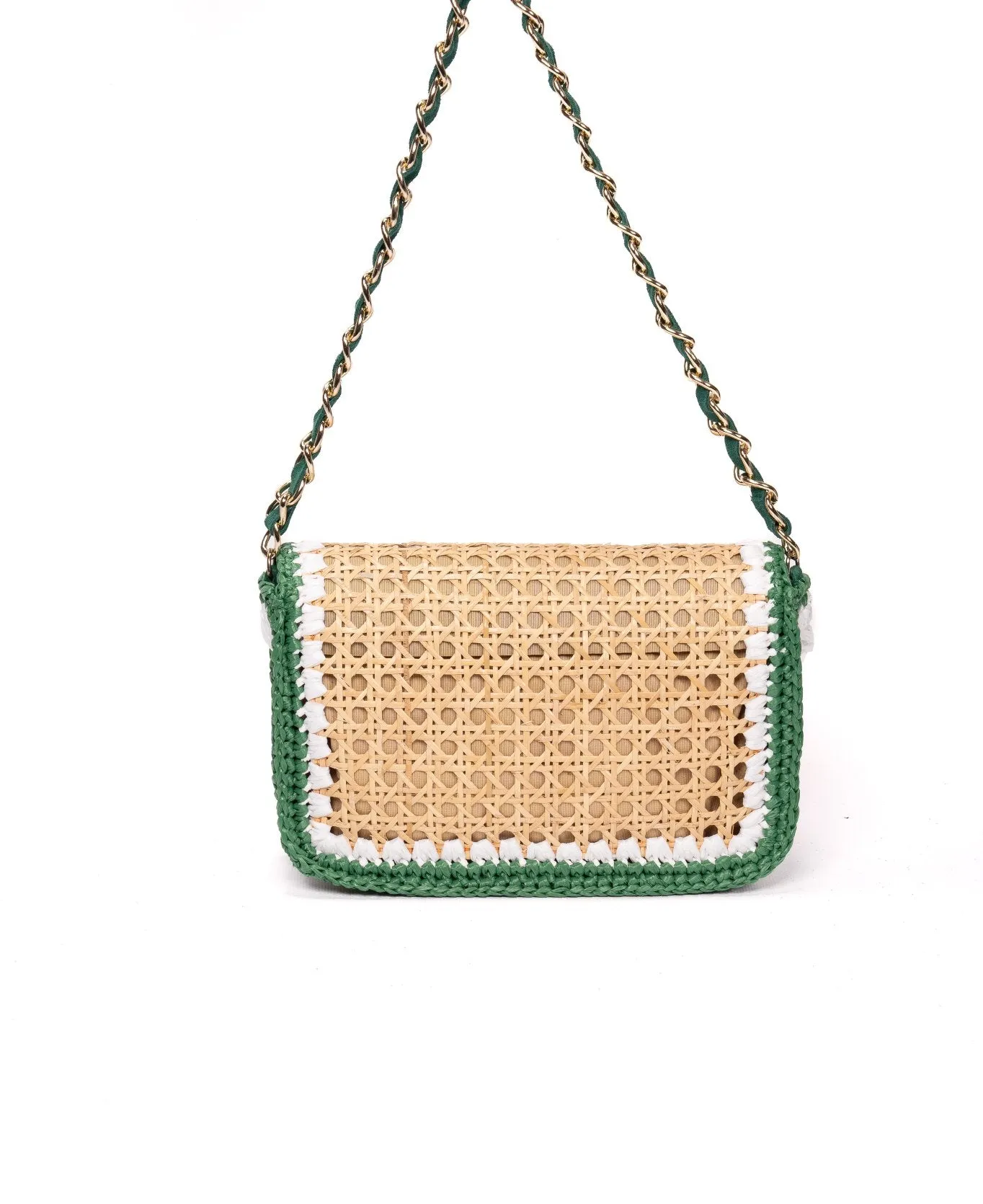 Ginevra Raffia Bag in Green and White
