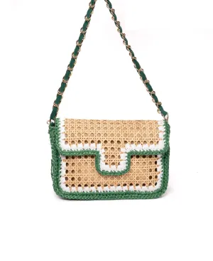 Ginevra Raffia Bag in Green and White