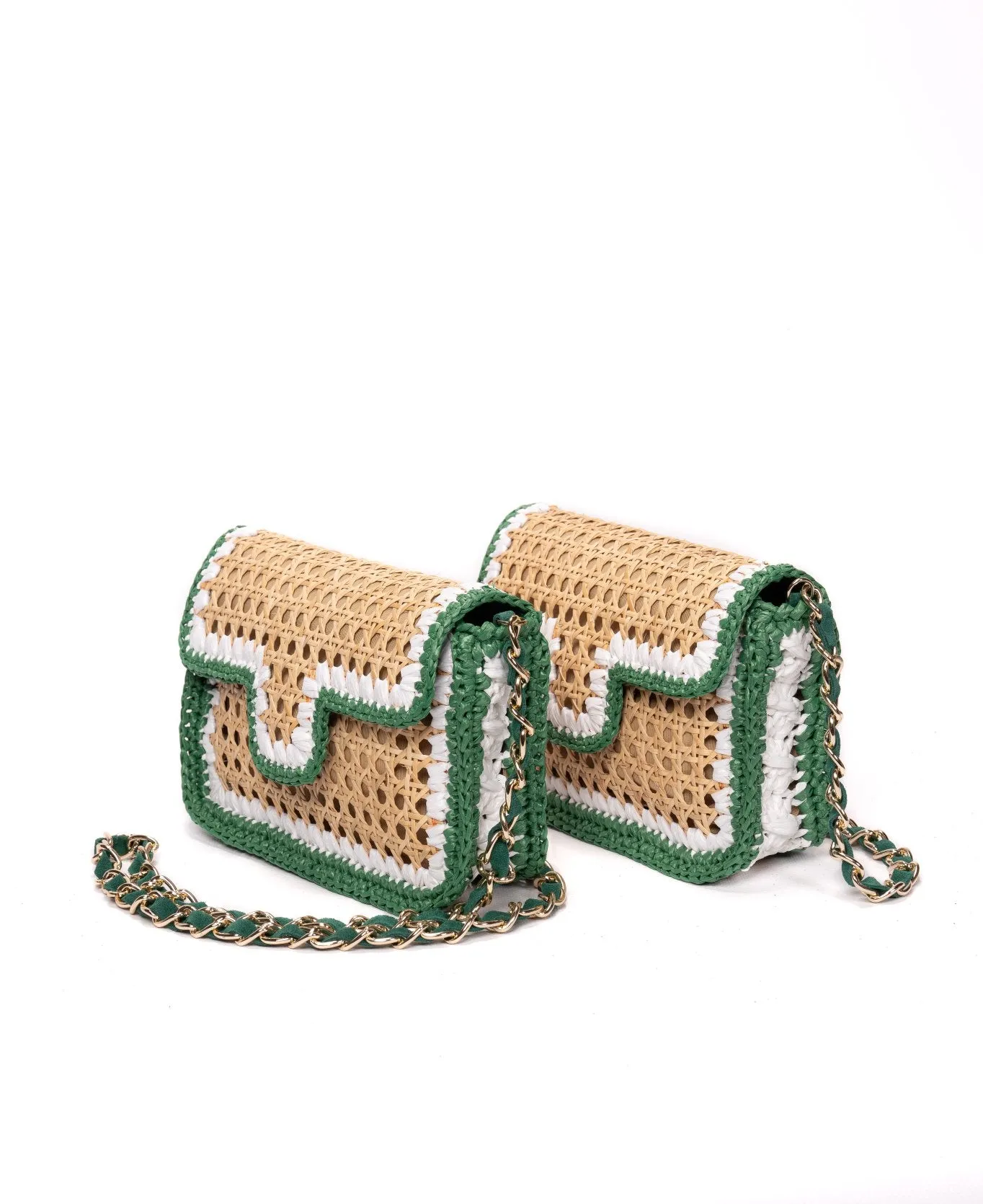 Ginevra Raffia Bag in Green and White