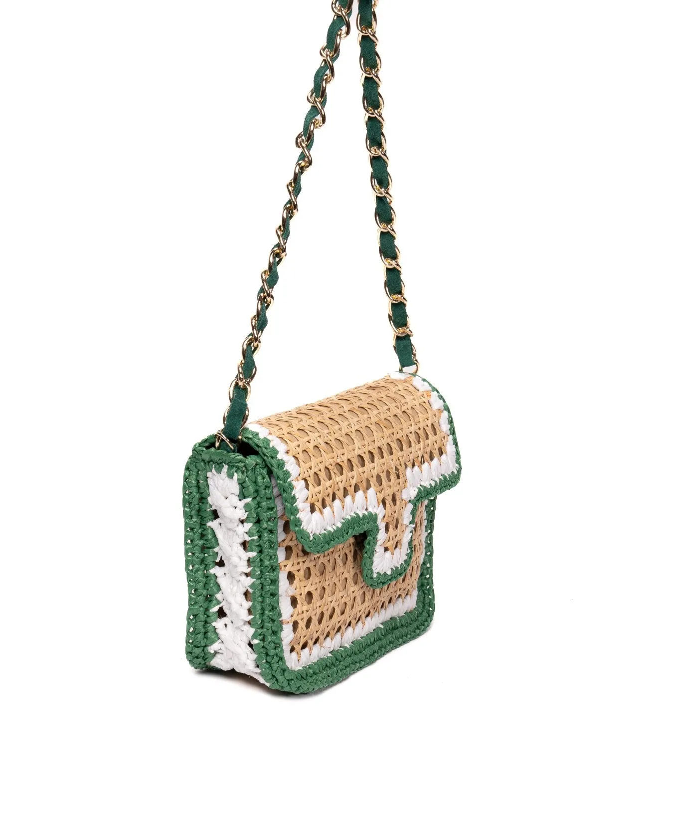 Ginevra Raffia Bag in Green and White