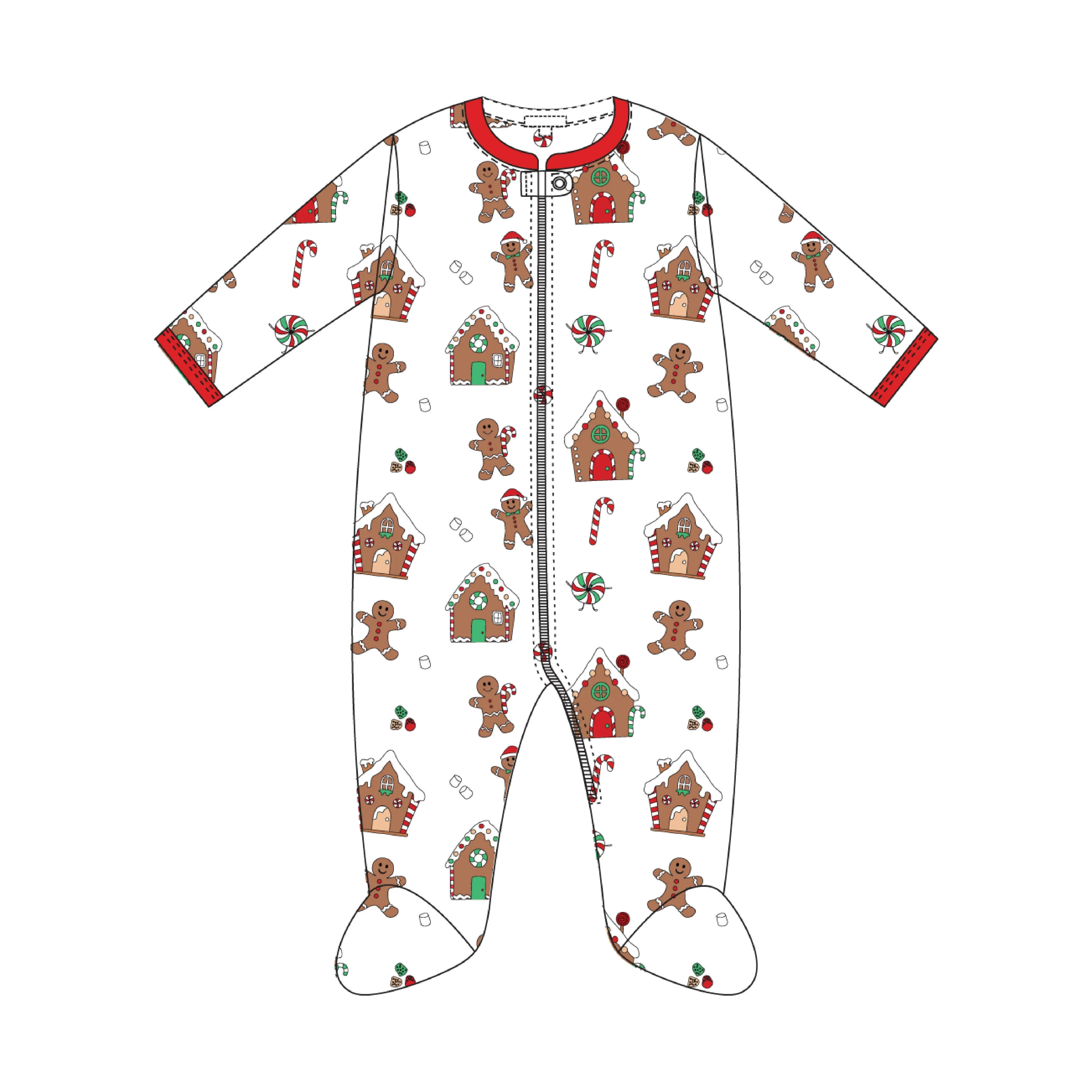 Gingerbread World Zipper Footie
