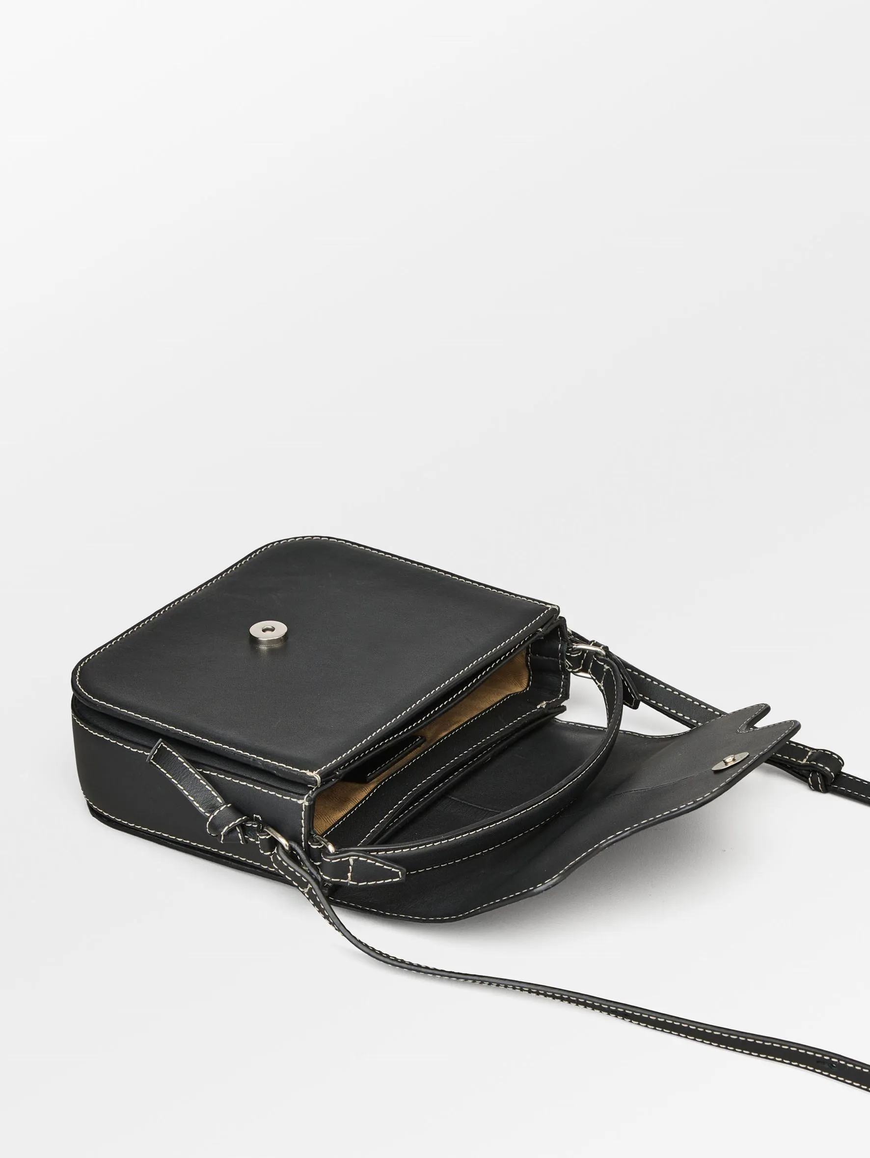 Glossy Iris Leather Crossbody Bag - Black