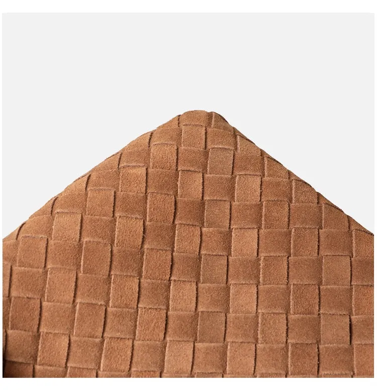 Gold Bow Suede Leather Woven Tote Bag