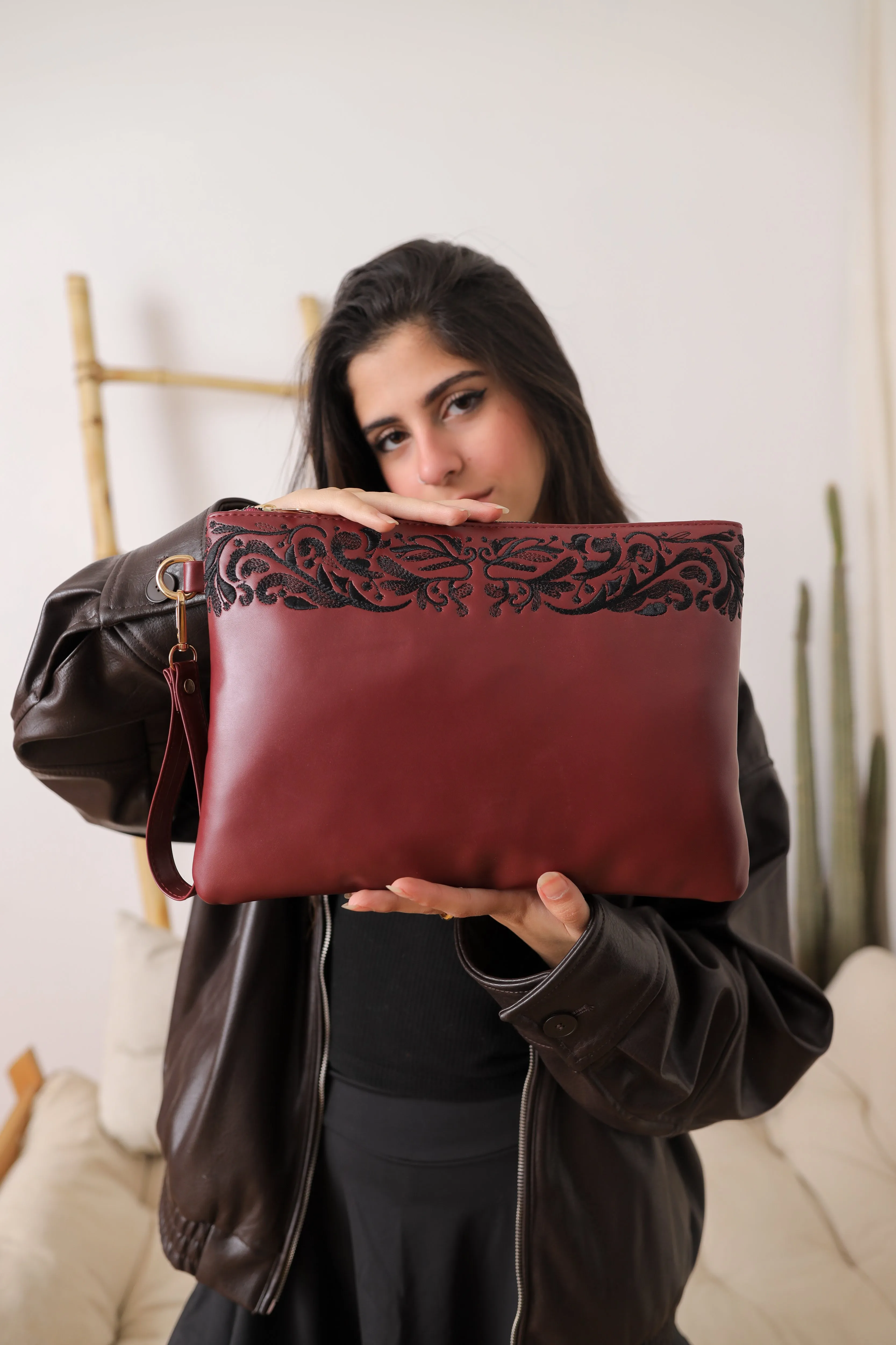Golden Threads Clutch - Maroon