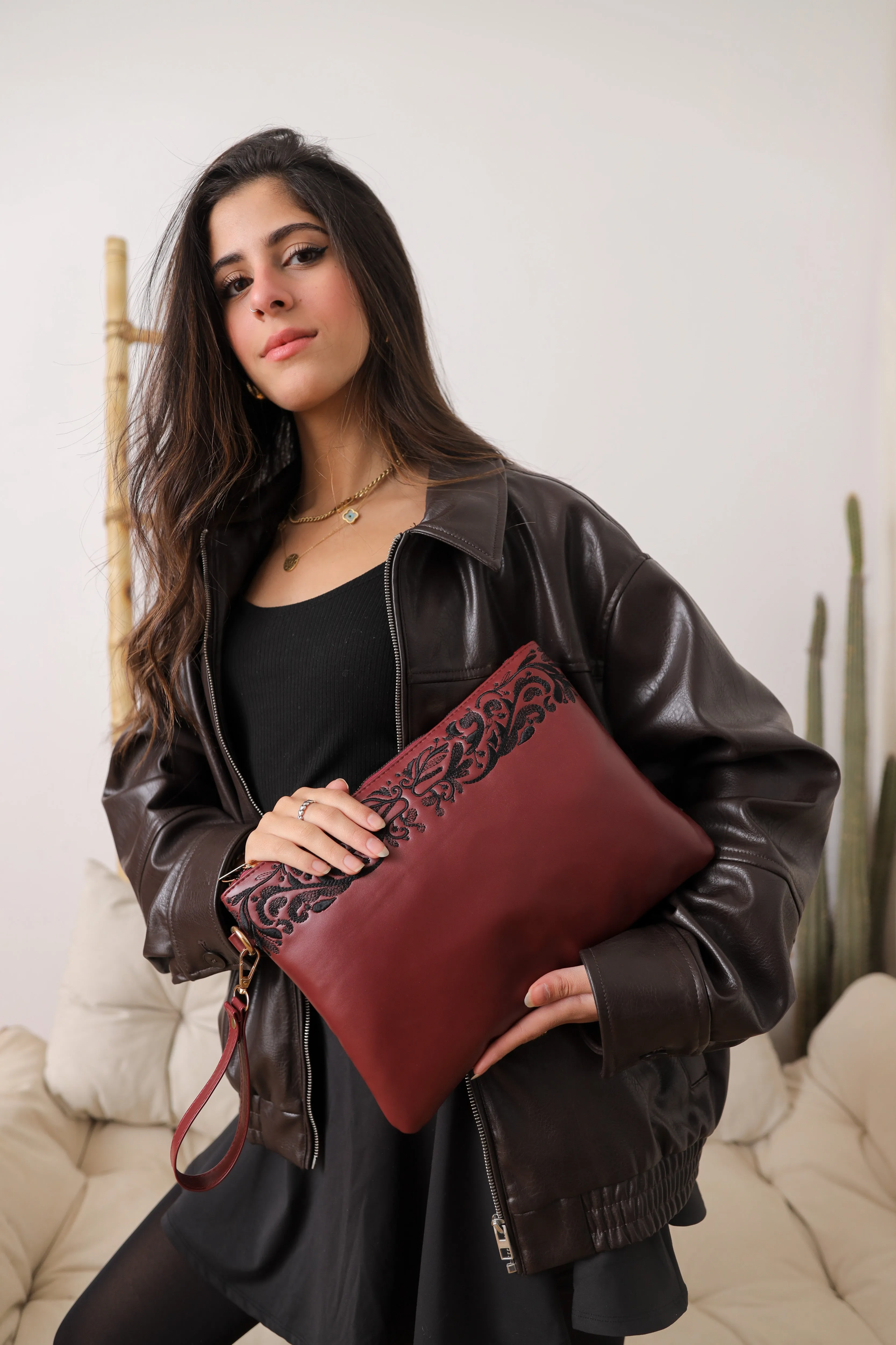 Golden Threads Clutch - Maroon
