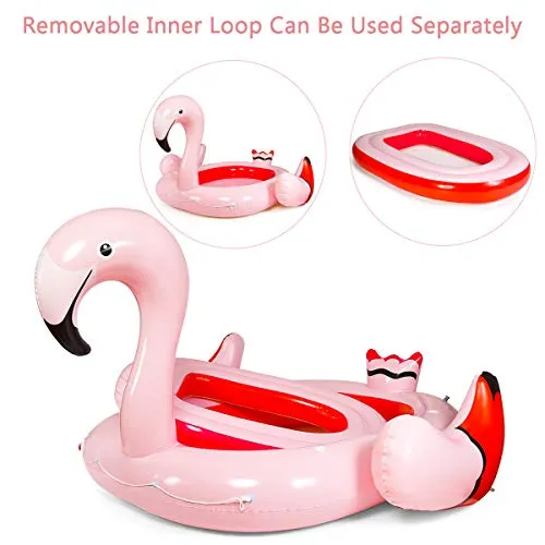 Goplus Island Giant Flamingo Float, Swimming Pool Raft Lounge for Adults & Kids, Inflatable Toy for Summer Pool Party, Beach Toys Large Pool Floats for up to 6 People (Flamingo)