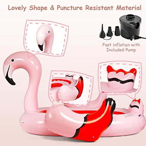 Goplus Island Giant Flamingo Float, Swimming Pool Raft Lounge for Adults & Kids, Inflatable Toy for Summer Pool Party, Beach Toys Large Pool Floats for up to 6 People (Flamingo)