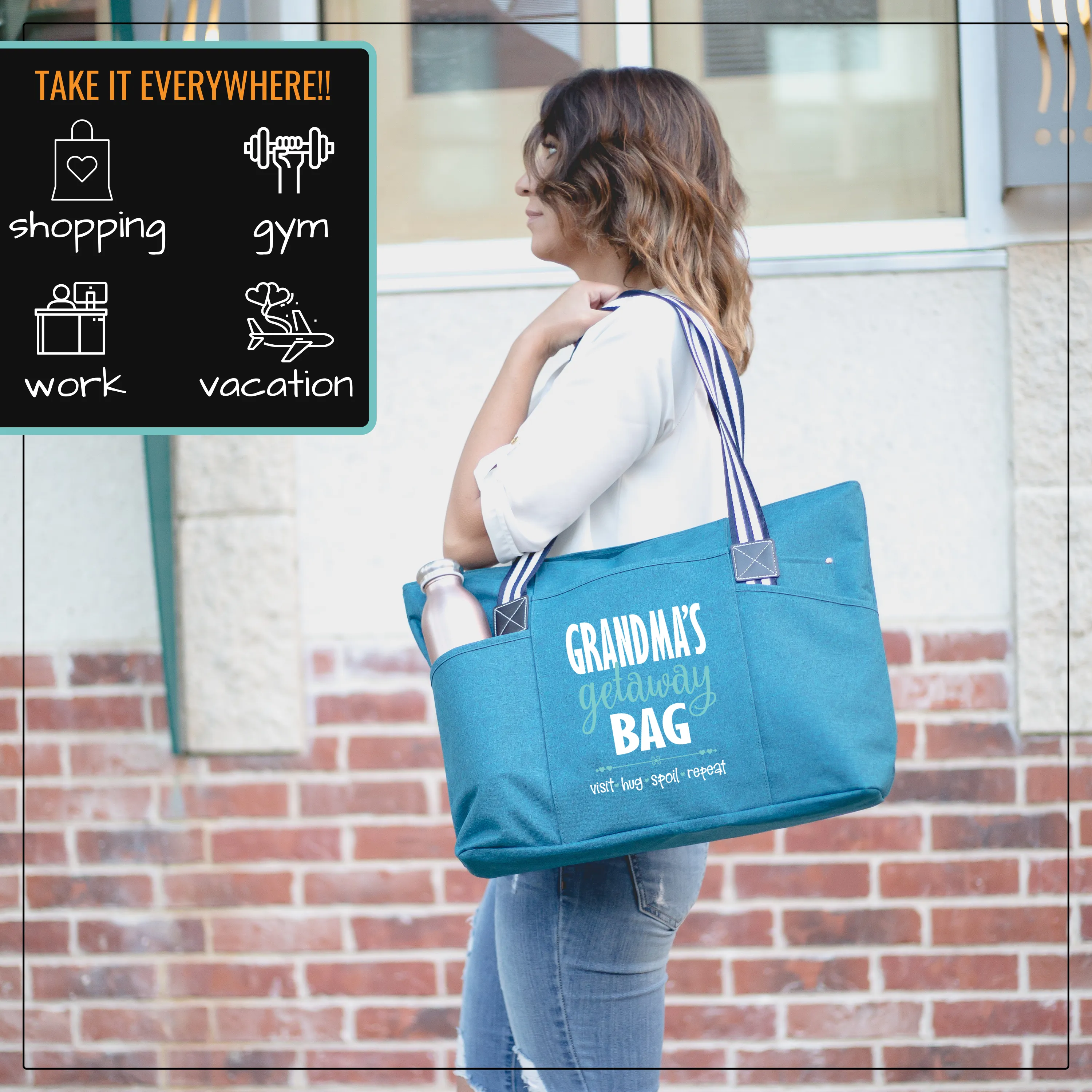 Grandma's Getaway Tessa Teal Tote Bag for Grandmothers