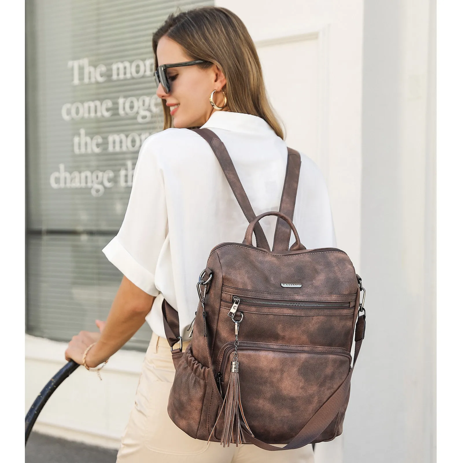 Greene Women's Leather Backpack Purse For Commuting | Two-Toned Vintage