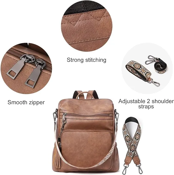 Greene Women's Leather Backpack Purse For Commuting | Two-Toned Vintage