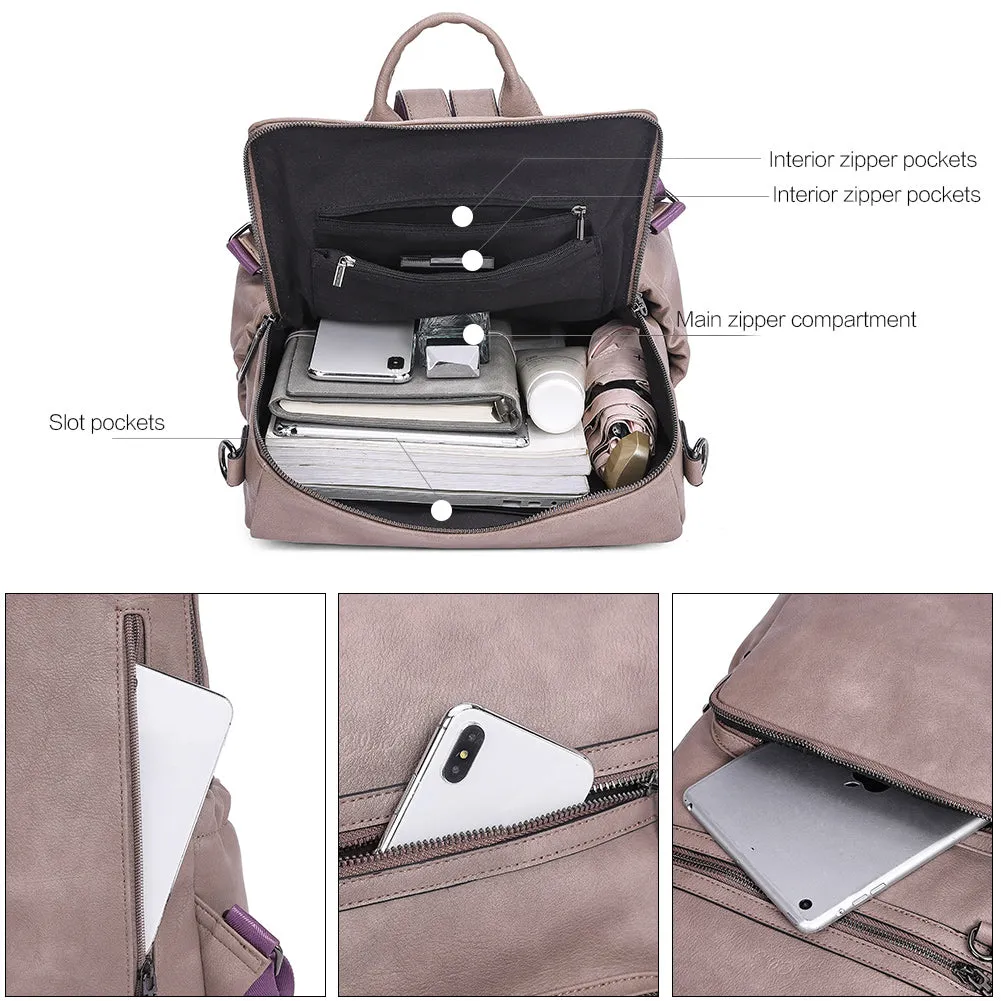 Greene Women's Leather Backpack Purse For Commuting | Two-Toned Vintage
