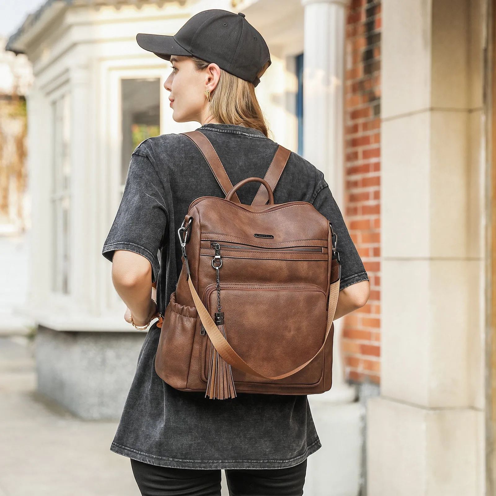 Greene Women's Leather Backpack Purse For Commuting | Two-Toned Vintage