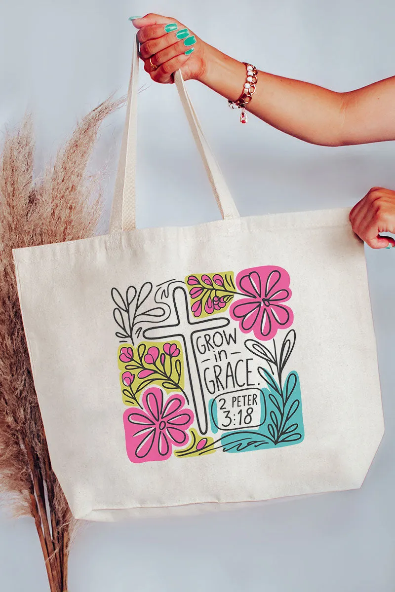 Grow In Grace Doodle Canvas Jumbo Tote