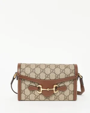 Gucci Beige and Dark Brown GG Supreme Canvas Horsebit 1955 Mini Crossbody Bag
