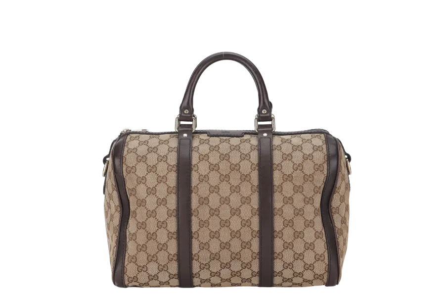 GUCCI GG SUPREME CANVAS BROWN LEATHER BOSTON BAG (247205 525040) GOLD HARDWARE WITH STRAP&nbsp;