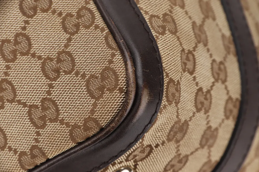 GUCCI GG SUPREME CANVAS BROWN LEATHER BOSTON BAG (247205 525040) GOLD HARDWARE WITH STRAP&nbsp;