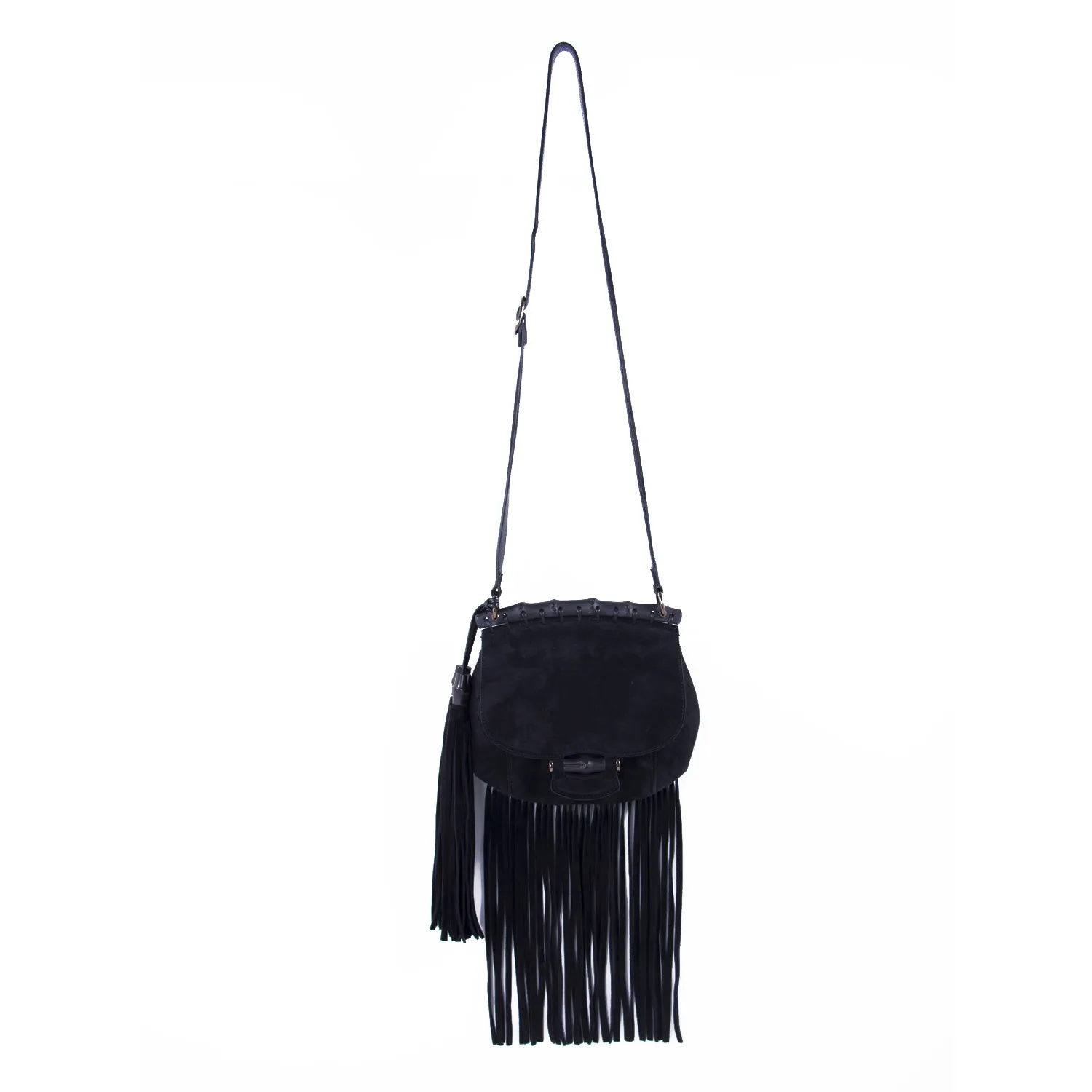 Gucci Nouveau Black Fringe Suede Bag