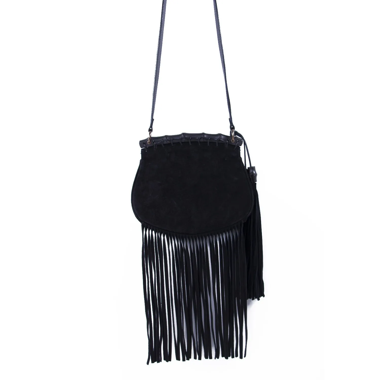 Gucci Nouveau Black Fringe Suede Bag