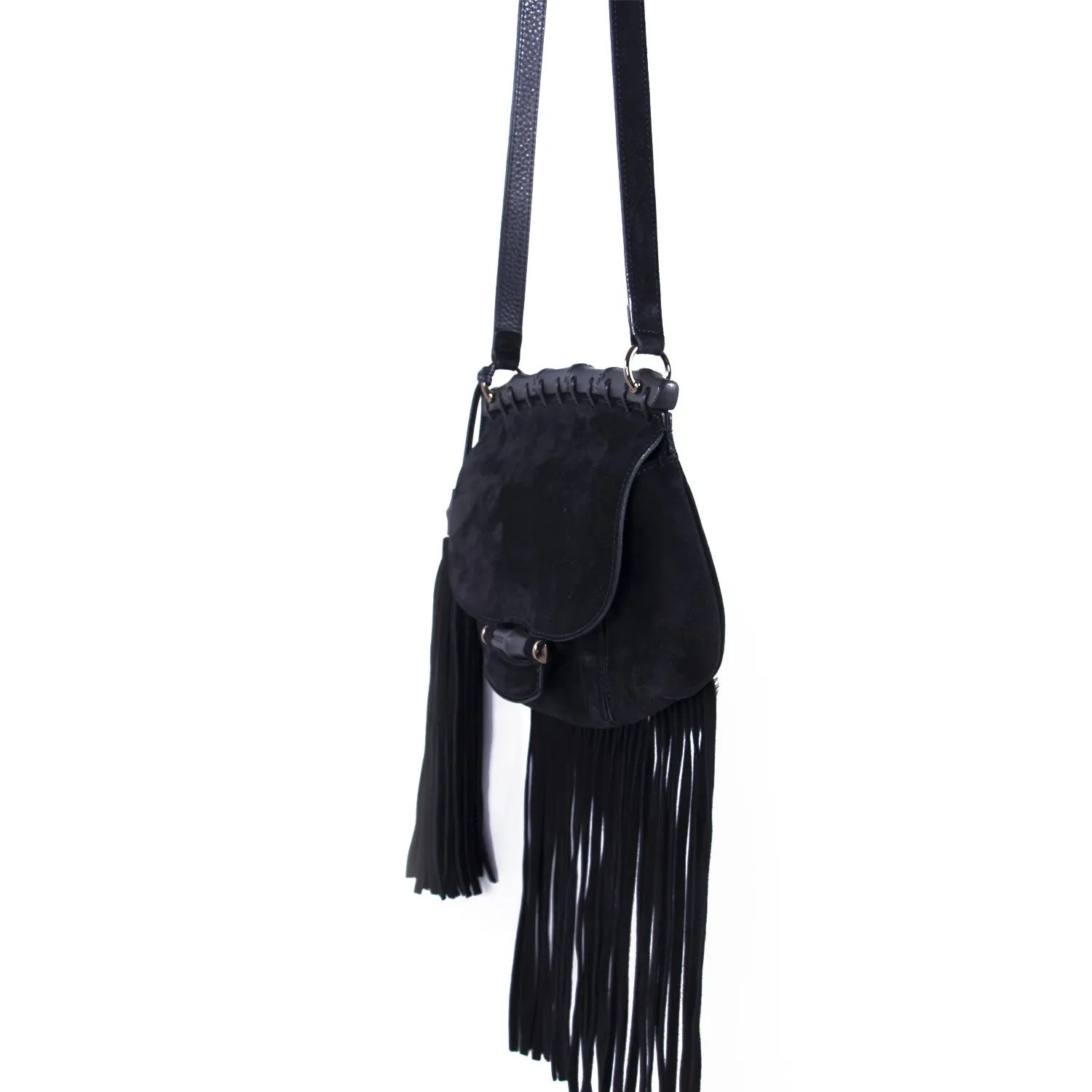 Gucci Nouveau Black Fringe Suede Bag