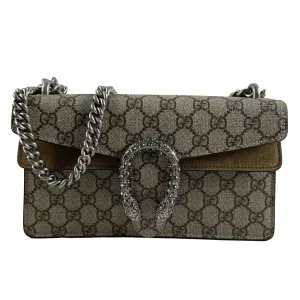 Gucci NWOT GG Supreme Monogram Suede Crystal Small Dionysus Brown Handbag