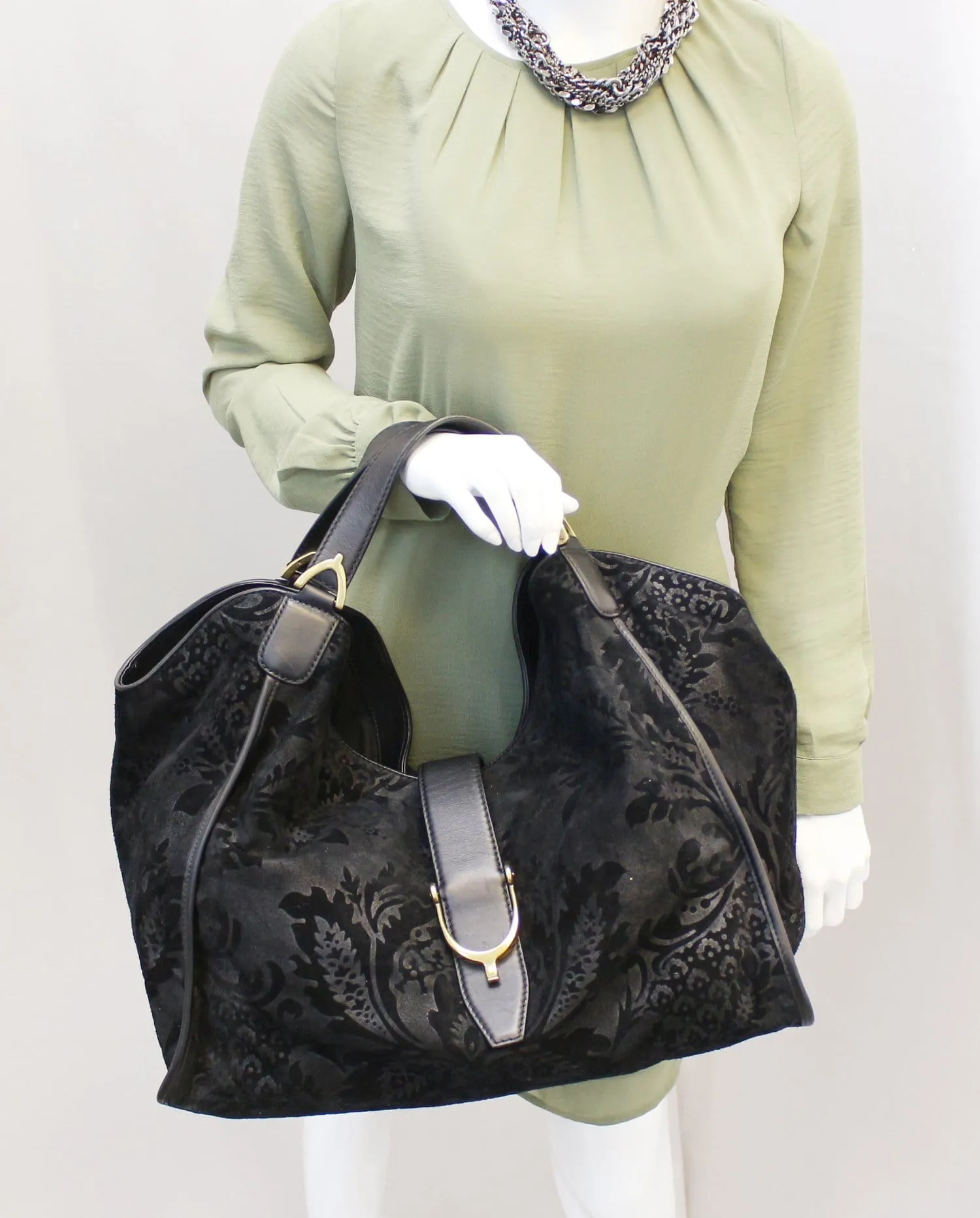 GUCCI Soft Stirrup Nubuck Black Suede Shoulder Bag - Sale