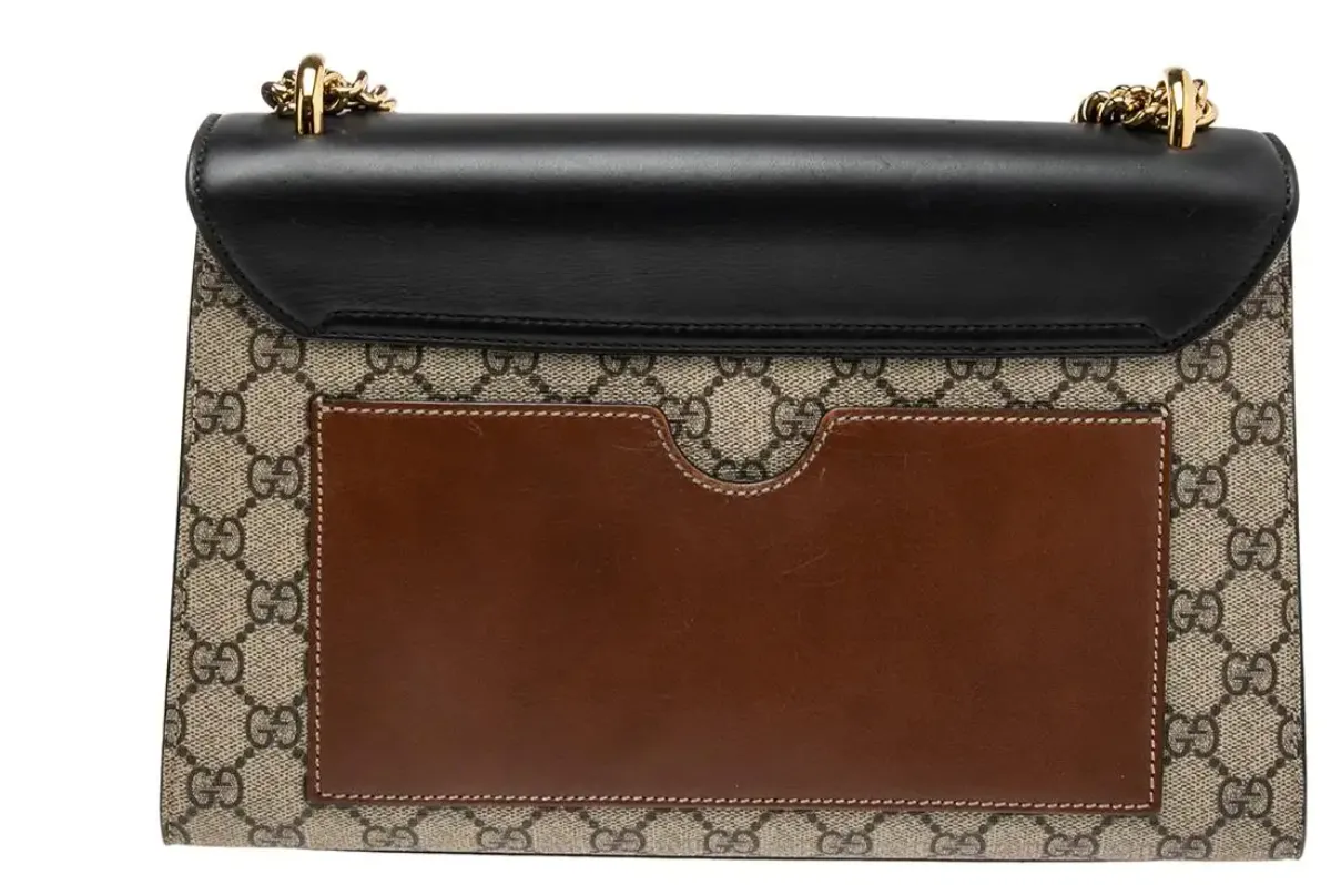 Gucci Tri Color Supreme Shoulder Bag Leather Handbag Gold Black Brown Purse NEW