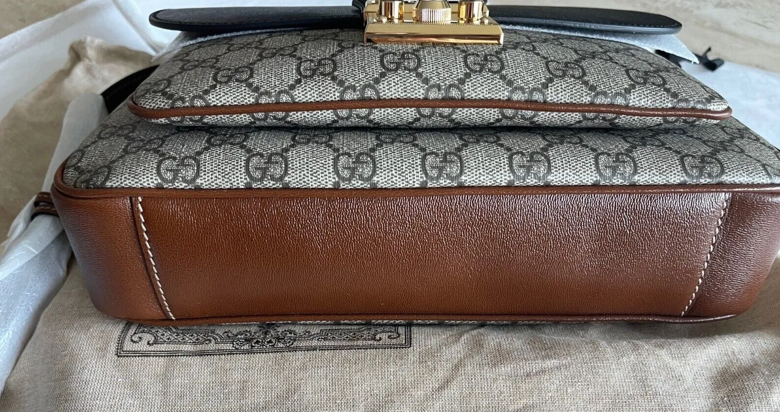 Gucci Tri Color Supreme Shoulder Bag Leather Handbag Gold Black Brown Purse NEW