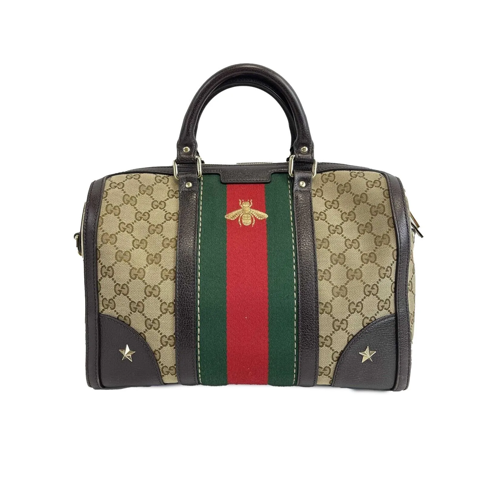 Gucci - Vintage Bee Web Boston Bag GG Canvas Medium Top Handle w/ Shoulder Strap