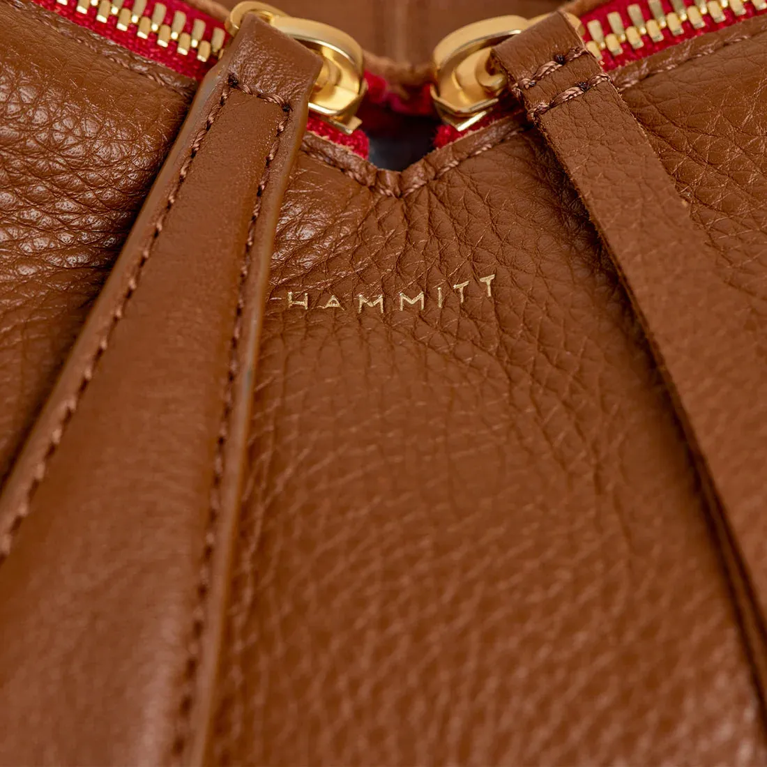 Hammitt Mr. G Mahogany Pebble/Brushed Gold Red Zip Leather Shoulder Bag