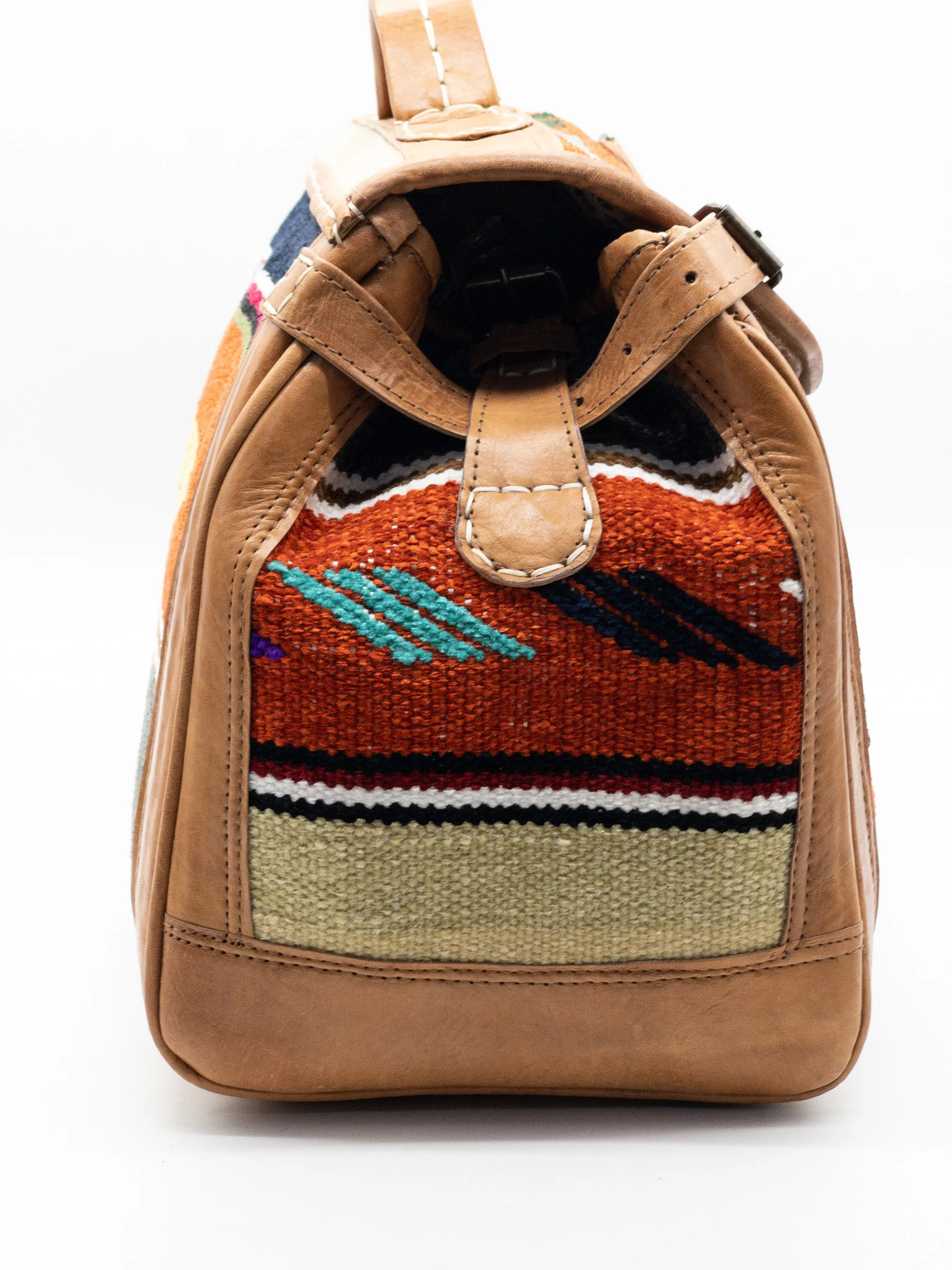 Handmade Moroccan Kilim Leather Weekender Bag - Vintage Bohemian Travel Duffel