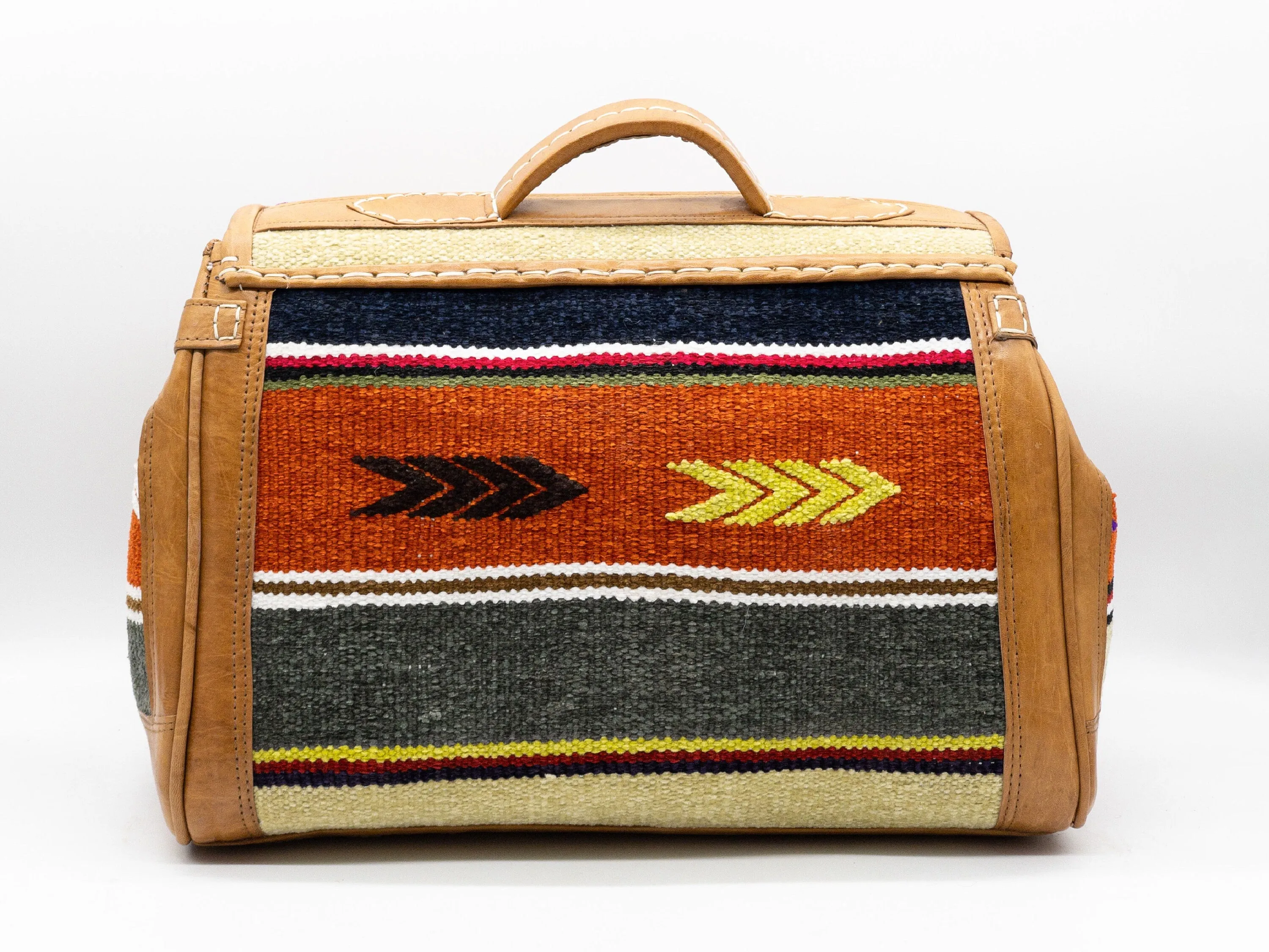 Handmade Moroccan Kilim Leather Weekender Bag - Vintage Bohemian Travel Duffel