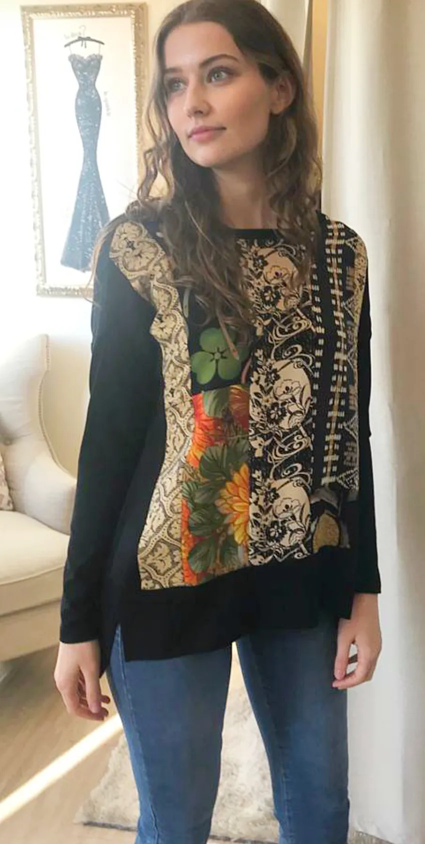 Harari Jarvis Patch Long Sleeves Multicolor Print Blouse