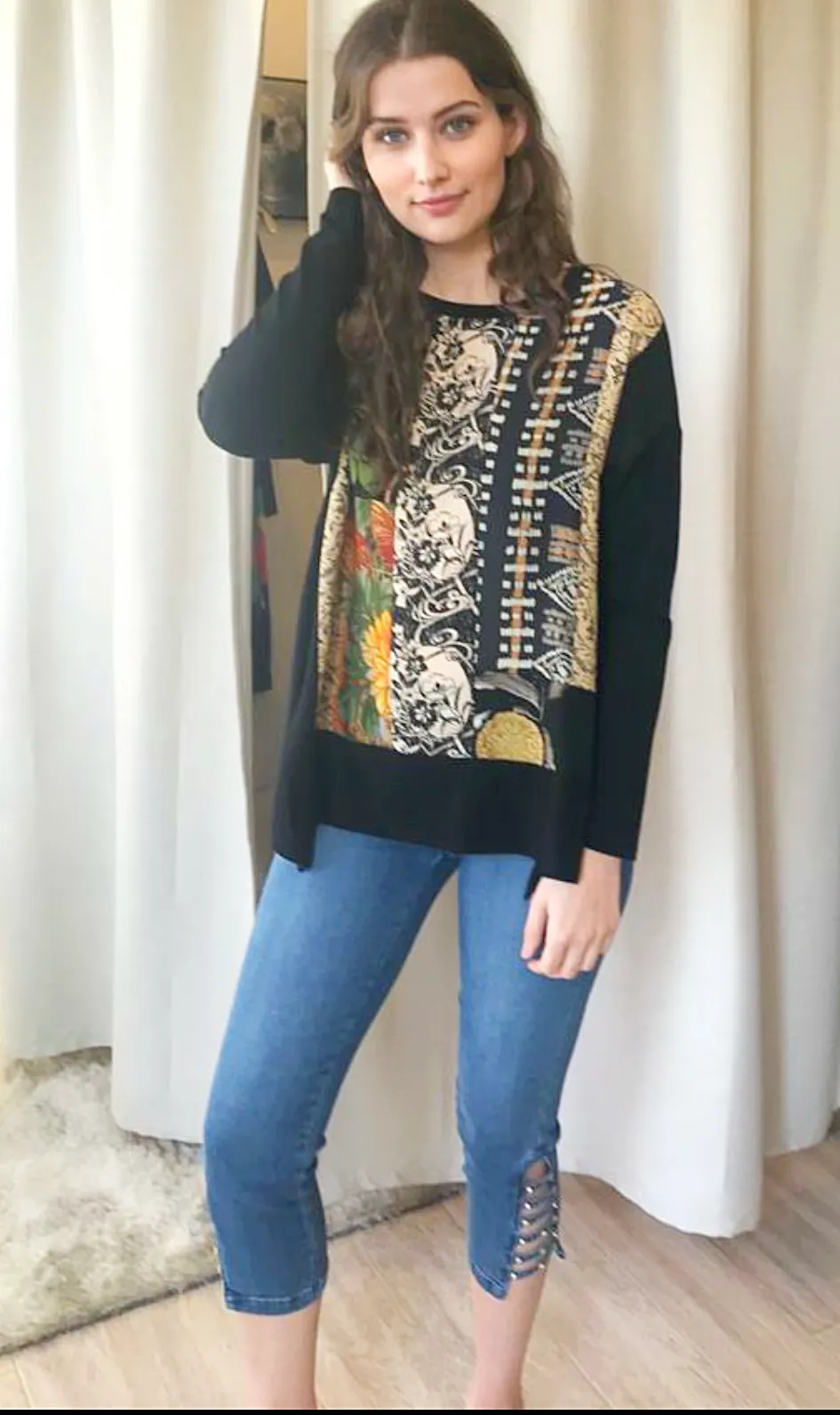 Harari Jarvis Patch Long Sleeves Multicolor Print Blouse