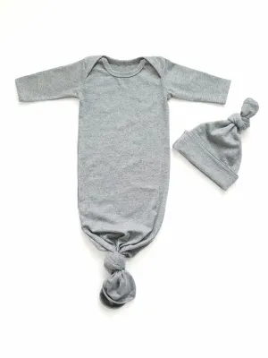 Heather Gray Newborn Knotted Gown Unisex Coming Home Outfit Boy