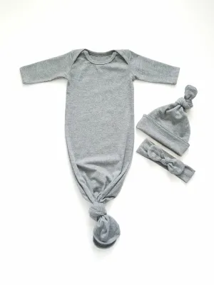 Heather Gray Newborn Knotted Gown Unisex Coming Home Outfit Girl Boy
