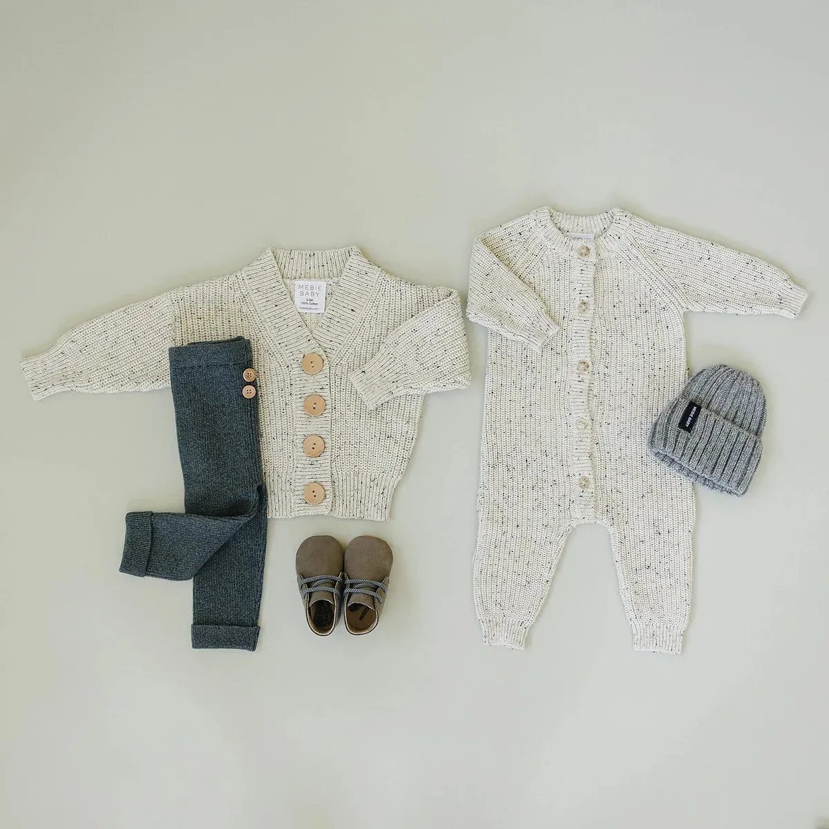 HEATHER GREY CHUNKY KNIT BUTTON ROMPER