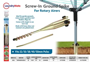 Heavy Duty Steel Ground Spike - Screw In - Parasol Airer Rotary Washing Line