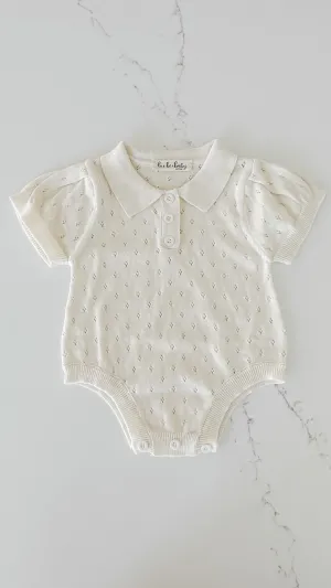 Hollow Out Knit Romper - Light Oat